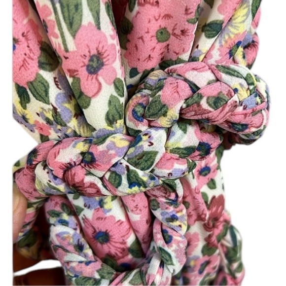 Free The Roses Floral Pink Braided Rope Belt Mini Dress - Picture 4 of 8